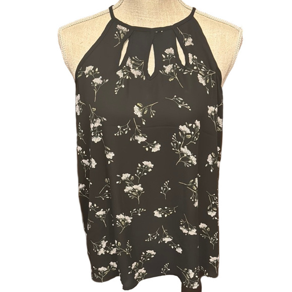 Papermoon Tops - Papermoon Black and White Floral Strappy Keyhole Blouse